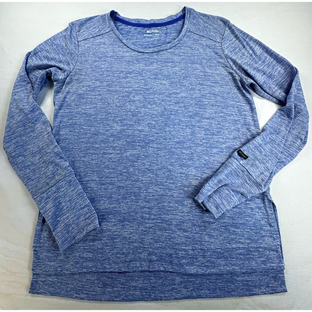 Columbia Teen XS Blue Heathered Long Sleeve Crew Neck Polyester T-Shirt